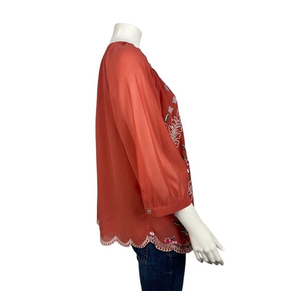 Soft Surroundings Sunrise Canyon Bella Top Petite XL PXL New Embroidered Orange - Picture 2 of 5